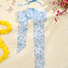 Sky Blue Floral Girls Kota Doria Peplum Palazzo Set