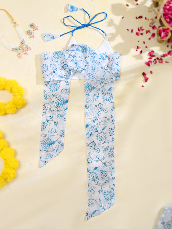 Sky Blue Floral Girls Kota Doria Peplum Palazzo Set