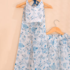 Sky Blue Floral Girls Kota Doria Peplum Palazzo Set