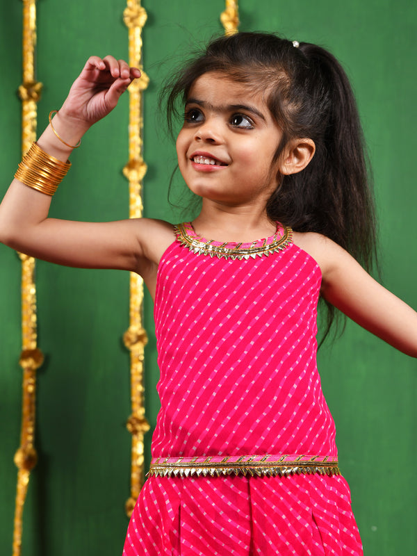 Girls Magenta Leheriya Top & Flared Palazzo Set