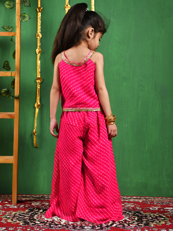 Girls Magenta Leheriya Top & Flared Palazzo Set