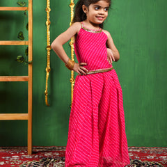 Girls Magenta Leheriya Top & Flared Palazzo Set