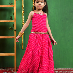 Girls Magenta Leheriya Top & Flared Palazzo Set