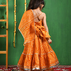 Mustard Bandhani Cotton Lehenga Set for Girls