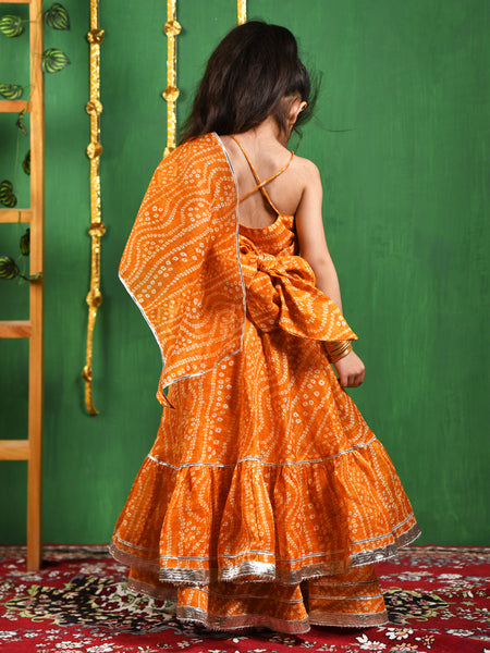 Mustard Bandhani Cotton Lehenga Set for Girls