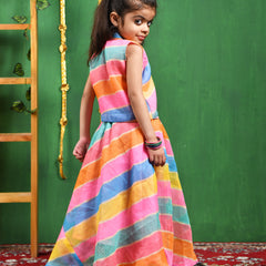 Multicolor Leheriya Cotton Skirt & Top Set for Girls