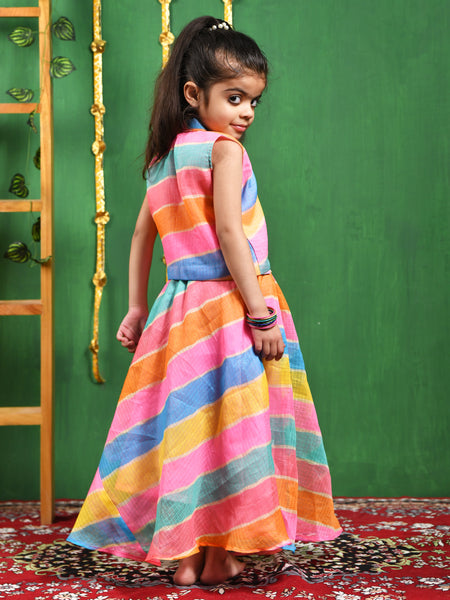 Multicolor Leheriya Cotton Skirt & Top Set for Girls