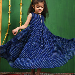 Blue Leheriya Georgette Anarkali Gown for Girls