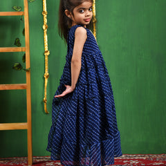 Blue Leheriya Georgette Anarkali Gown for Girls