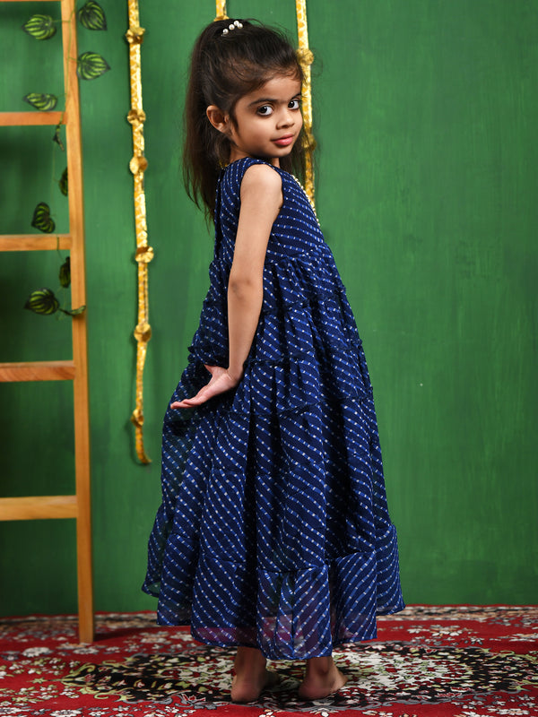 Blue Leheriya Georgette Anarkali Gown for Girls