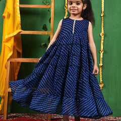 Blue Leheriya Georgette Anarkali Gown for Girls