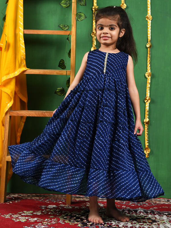 Blue Leheriya Georgette Anarkali Gown for Girls