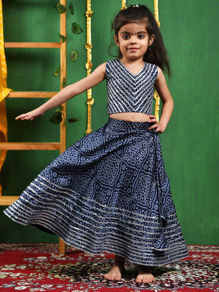 Blue Bandhani Silk Lehenga Set for Girls