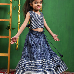 Blue Bandhani Silk Lehenga Set for Girls