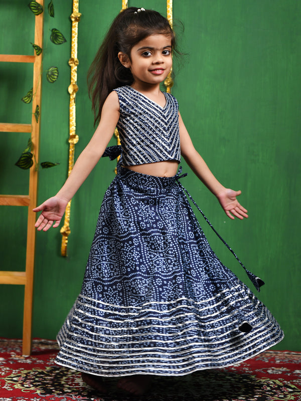 Blue Bandhani Silk Lehenga Set for Girls