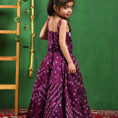 Wine Bandhani Cotton Lehenga Set for Girls