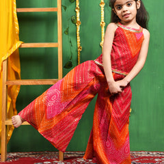 Magenta Bandhani Cotton Top & Palazzo Set for Girls