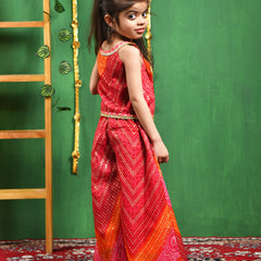 Magenta Bandhani Cotton Top & Palazzo Set for Girls