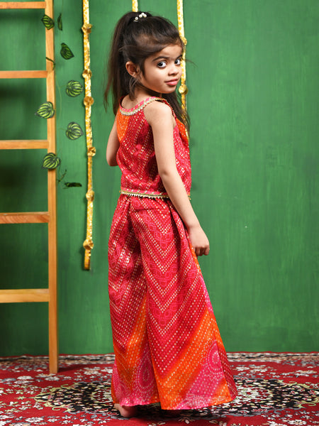 Magenta Bandhani Cotton Top & Palazzo Set for Girls