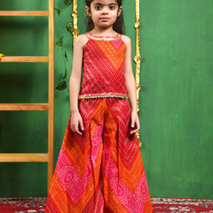 Magenta Bandhani Cotton Top & Palazzo Set for Girls