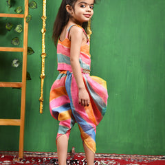 Multicolor Leheriya Cotton Top & Dhoti Set for Girls