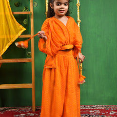 Yellow Printed Georgette Top & Palazzo Set for Girls