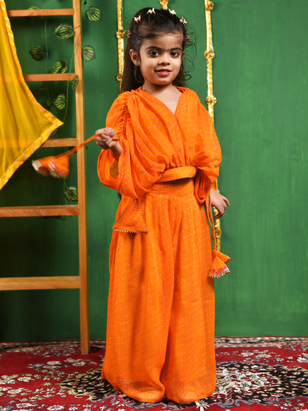 Yellow Printed Georgette Top & Palazzo Set for Girls