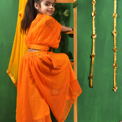 Yellow Printed Georgette Top & Palazzo Set for Girls