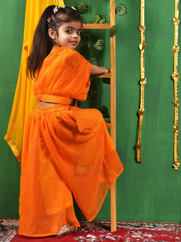 Yellow Printed Georgette Top & Palazzo Set for Girls