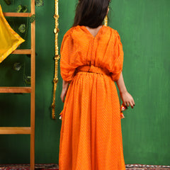 Yellow Printed Georgette Top & Palazzo Set for Girls