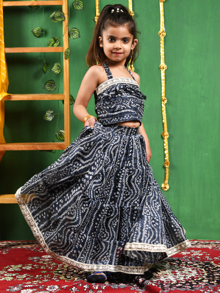Black Bandhani Cotton Lehenga Set for Girls