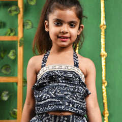 Black Bandhani Cotton Lehenga Set for Girls