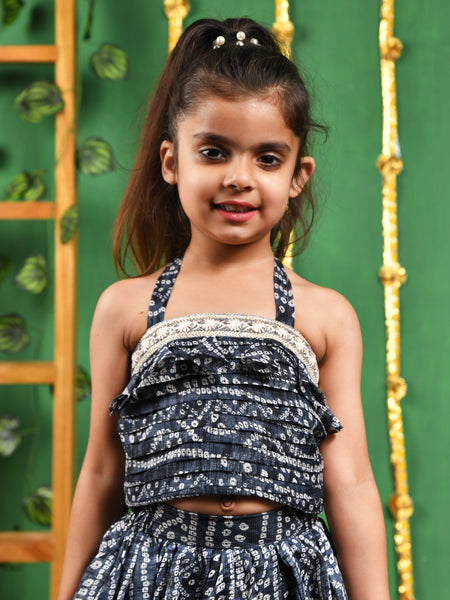 Black Bandhani Cotton Lehenga Set for Girls