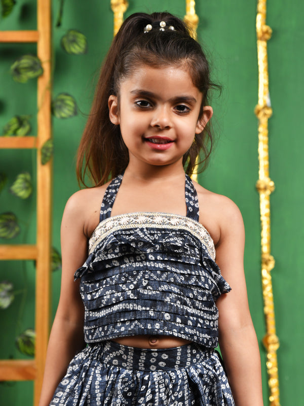 Black Bandhani Cotton Lehenga Set for Girls