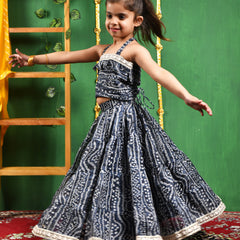Black Bandhani Cotton Lehenga Set for Girls