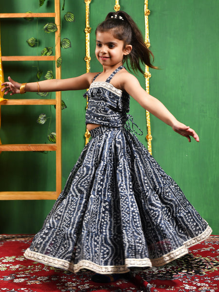 Black Bandhani Cotton Lehenga Set for Girls
