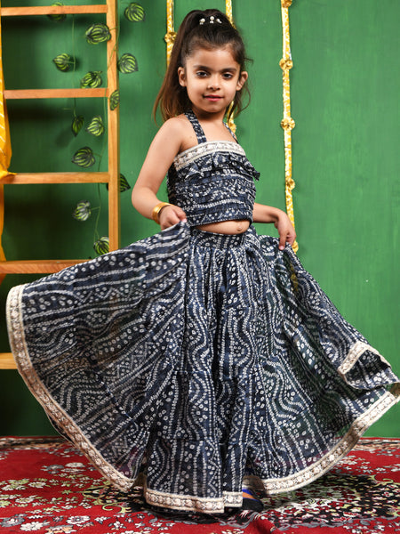 Black Bandhani Cotton Lehenga Set for Girls