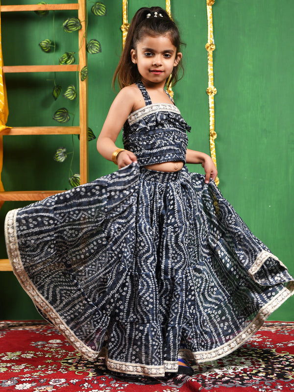 Black Bandhani Cotton Lehenga Set for Girls
