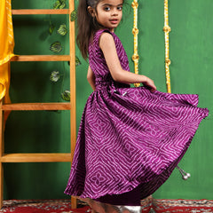 Wine Bandhani Double Layered Lehenga Set for Girls