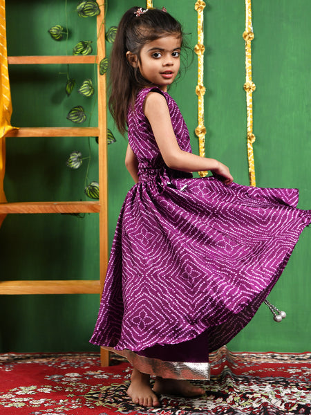 Wine Bandhani Double Layered Lehenga Set for Girls