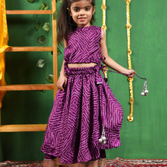 Wine Bandhani Double Layered Lehenga Set for Girls