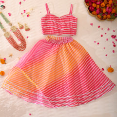 Kids Rani Yellow & Magenta Lehenga Set
