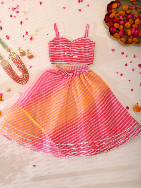 Kids Rani Yellow & Magenta Lehenga Set