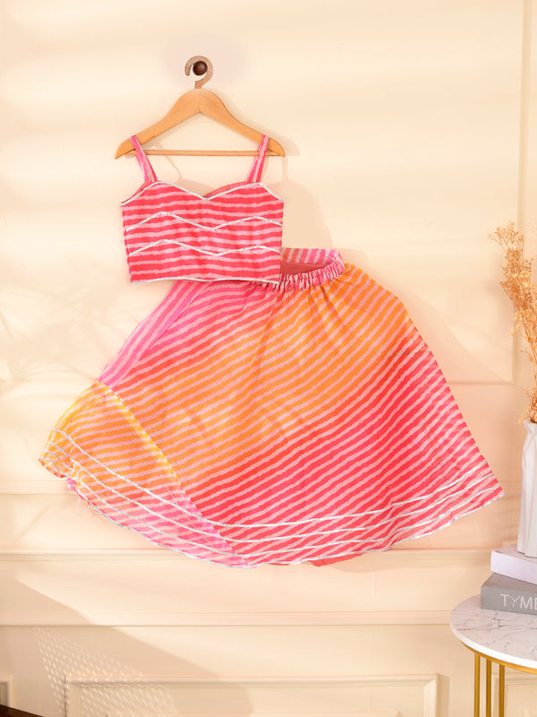 Kids Rani Yellow & Magenta Lehenga Set