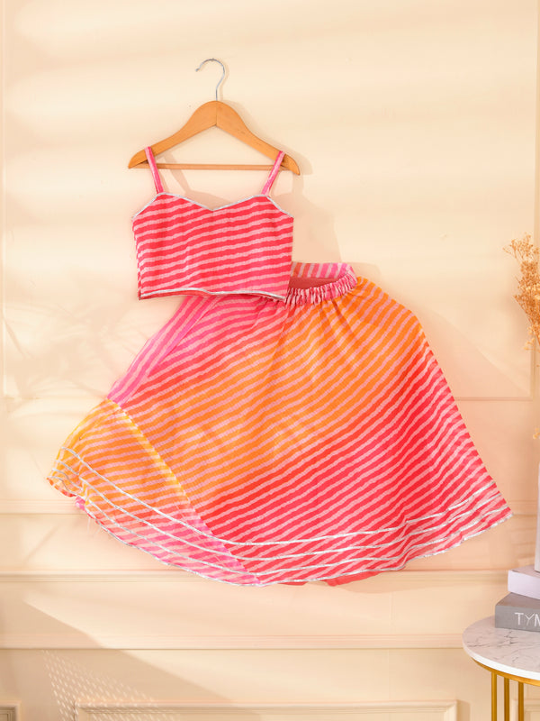 Kids Rani Yellow & Magenta Lehenga Set