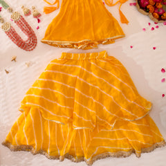 Kids Yellow Leheriya Lehenga Set