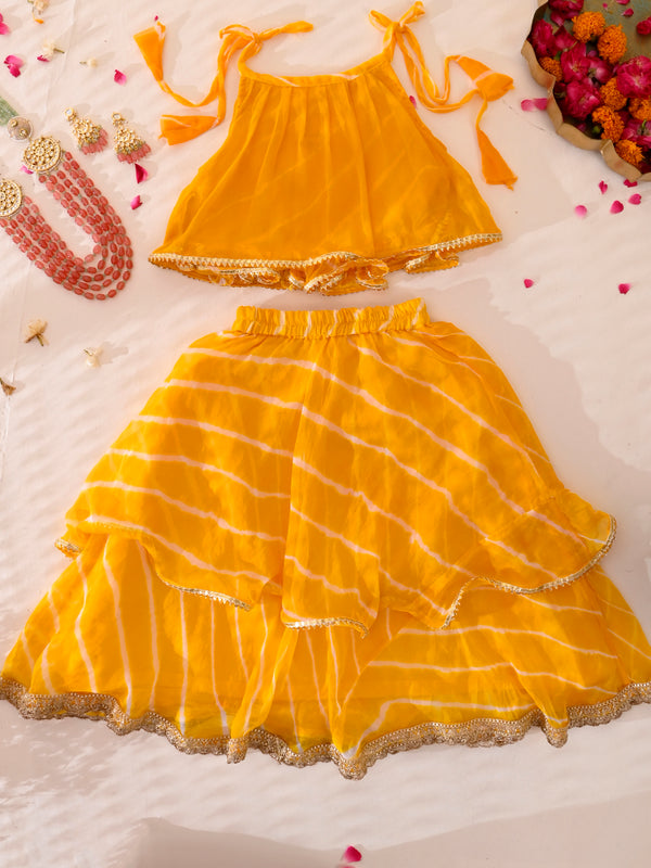 Kids Yellow Leheriya Lehenga Set