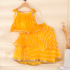Kids Yellow Leheriya Lehenga Set