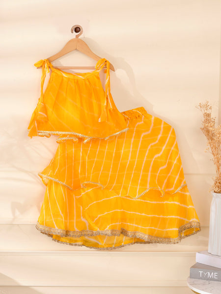 Kids Yellow Leheriya Lehenga Set