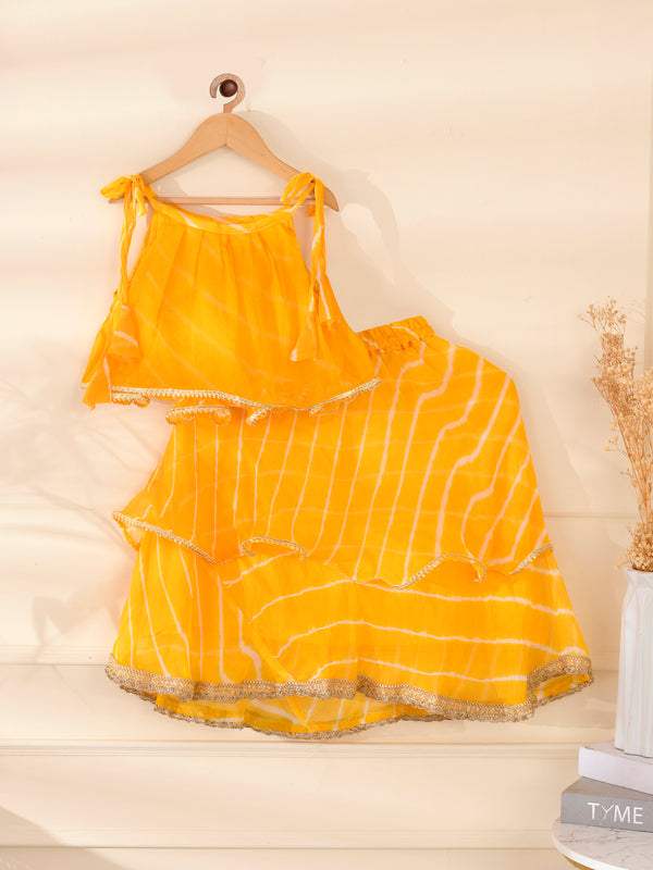 Kids Yellow Leheriya Lehenga Set